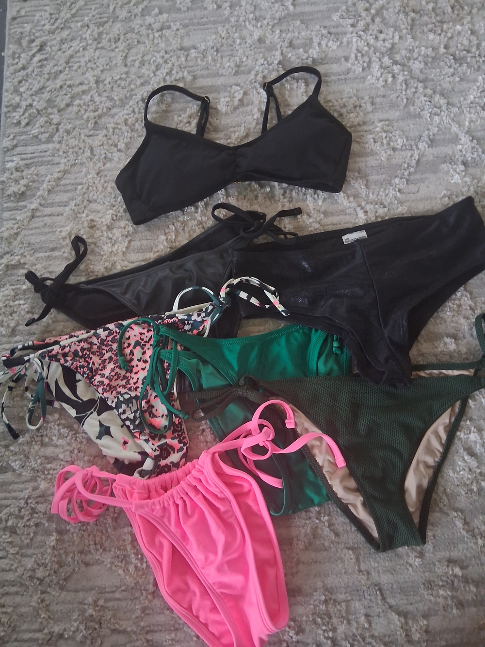Shade & Shore Mixed Bikini Set in Black, Pink, and Green